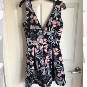 Plunging floral party dress